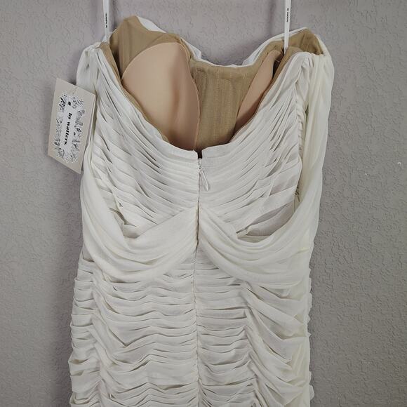 By Watters Joanne Ivory Ruched Slim Off-The-Shoulder Midi Dress Size 10 - Picture 12 of 14